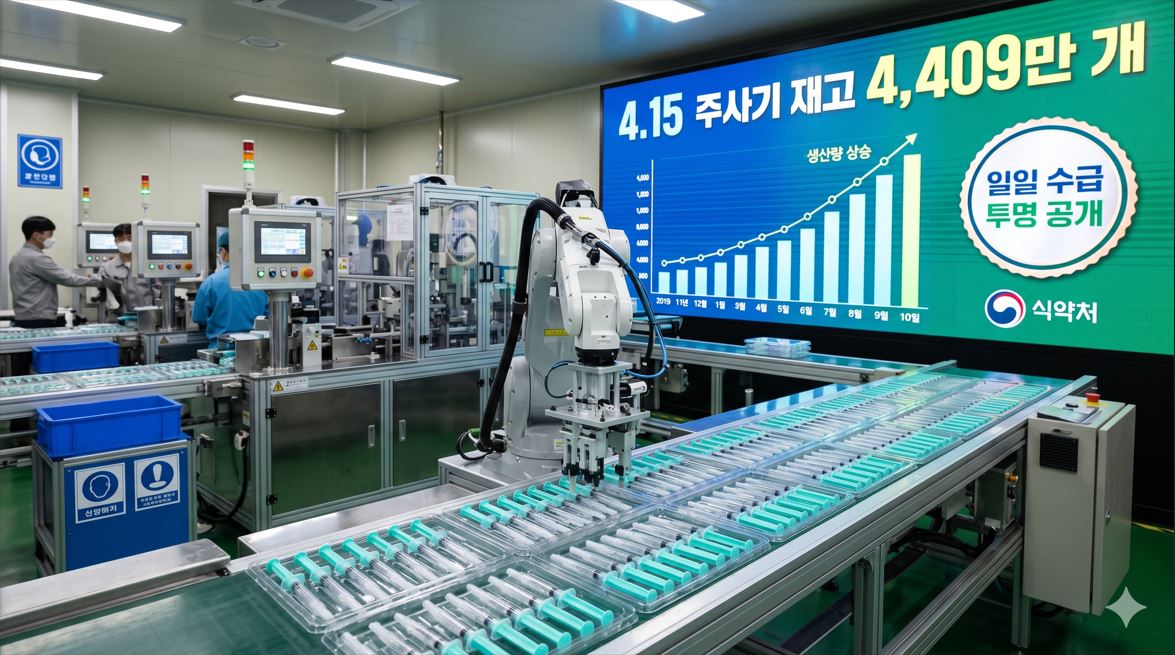 식약처, 주사기 4월 15일 일일 수급 발표…재고 4,409만 개 유지
