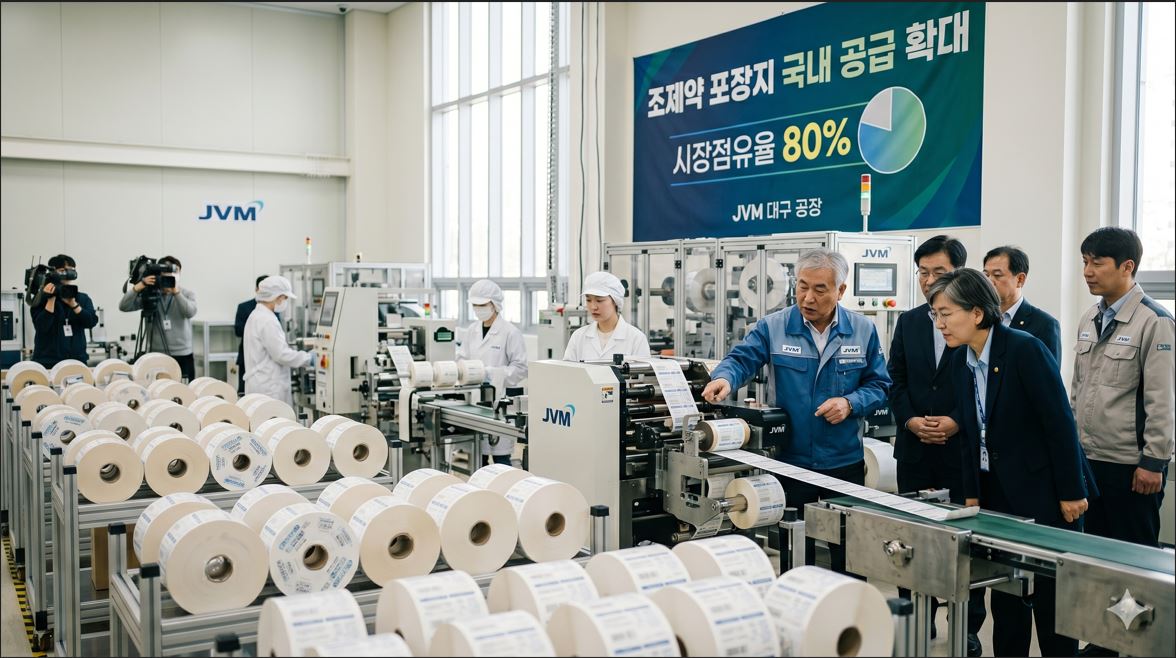 정은경 장관, 조제약 포장지 생산현장 방문…국내 공급 확대 요청
