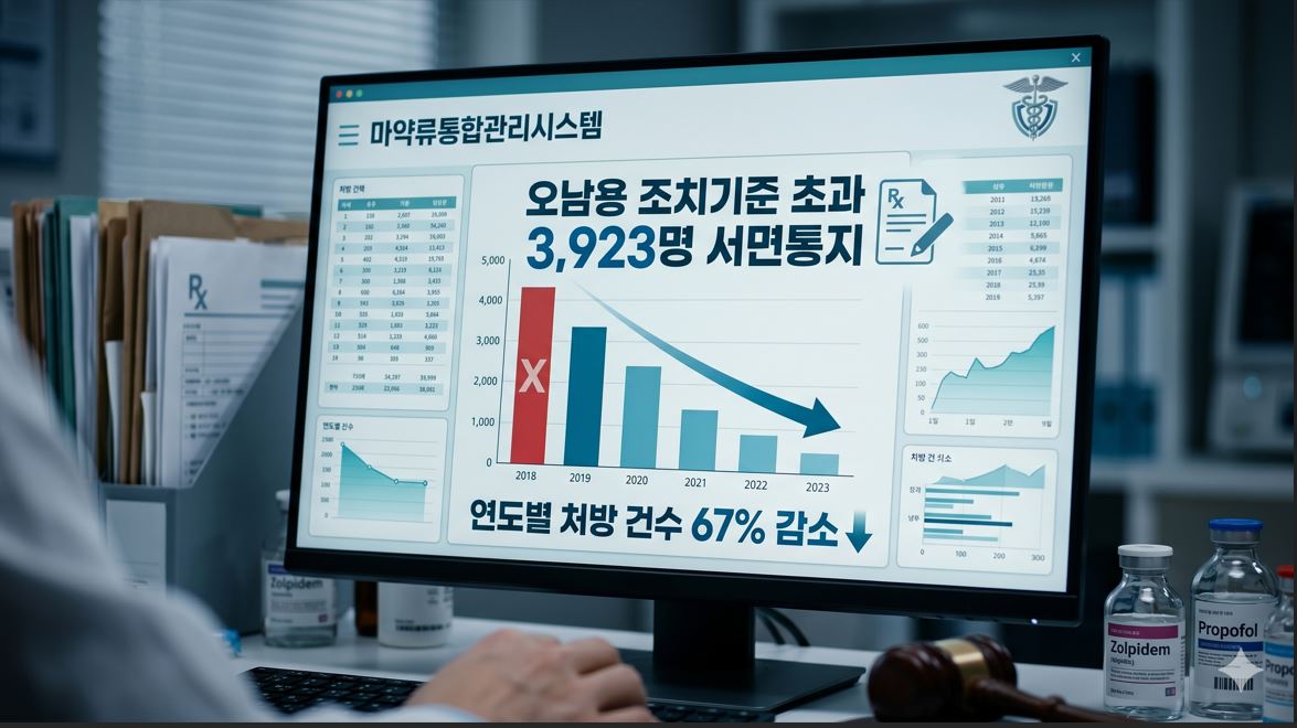 식약처, 마약류 오남용 조치기준 벗어난 처방 의사 3,923명에 서면통지