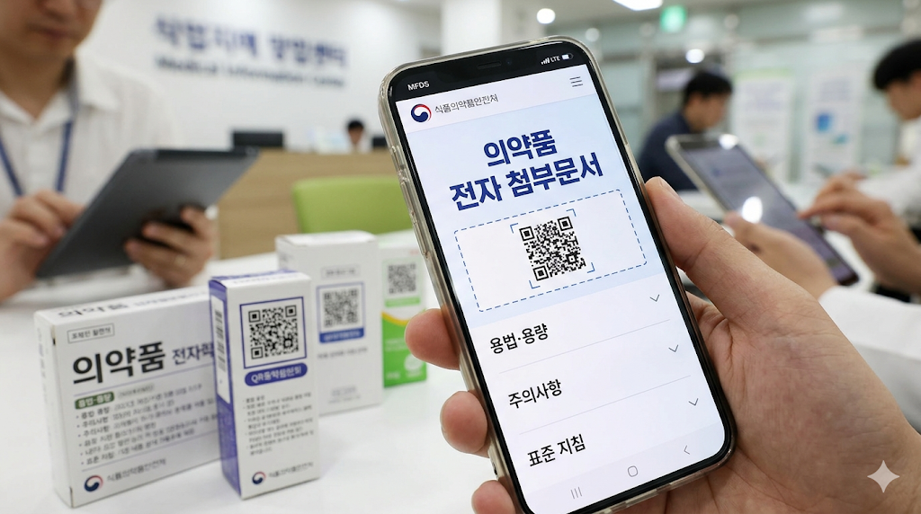 식약처 의약품 전자 첨부문서 표준 지침 제정 스마트폰 확인