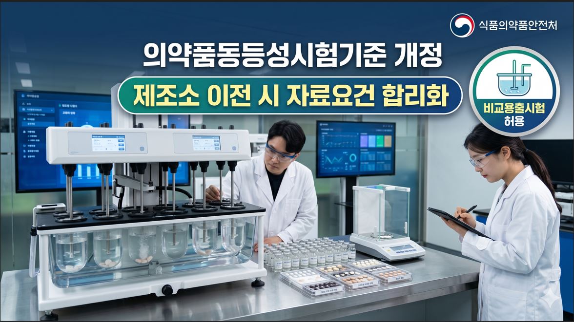식약처, 의약품 제조소 이전 시 동등성시험 자료요건 합리화 개정