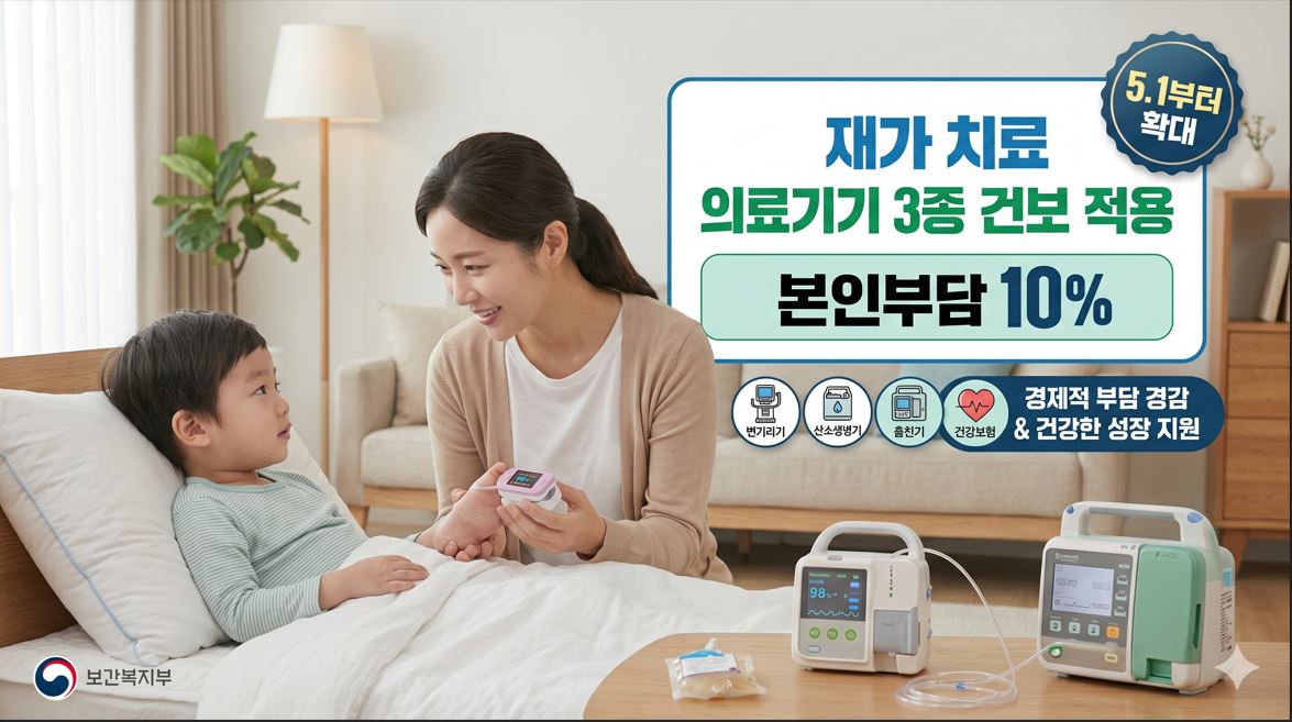 중증소아 재가 치료 의료기기 3종 건보 적용…5.1부터 본인부담 10%
