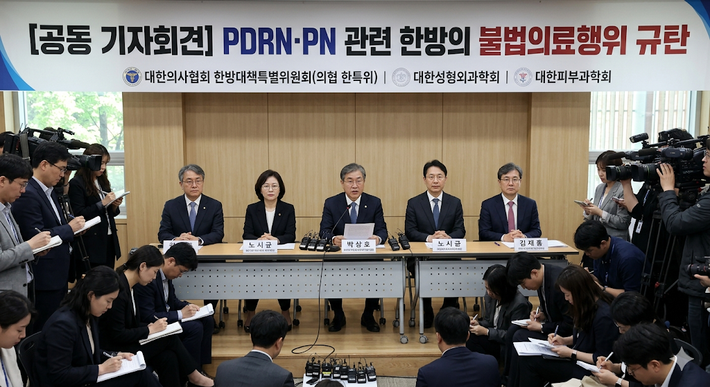 의협 한특위 성형외과학회 피부과학회 PDRN PN 한방 불법의료행위 규탄 공동 기자회견