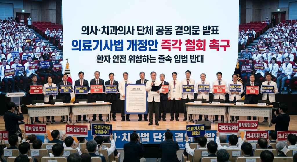 의사 치과의사 단체 의료기사법 개정안 철회 결의문 발표, 환자 안전 위협 졸속 입법 반대