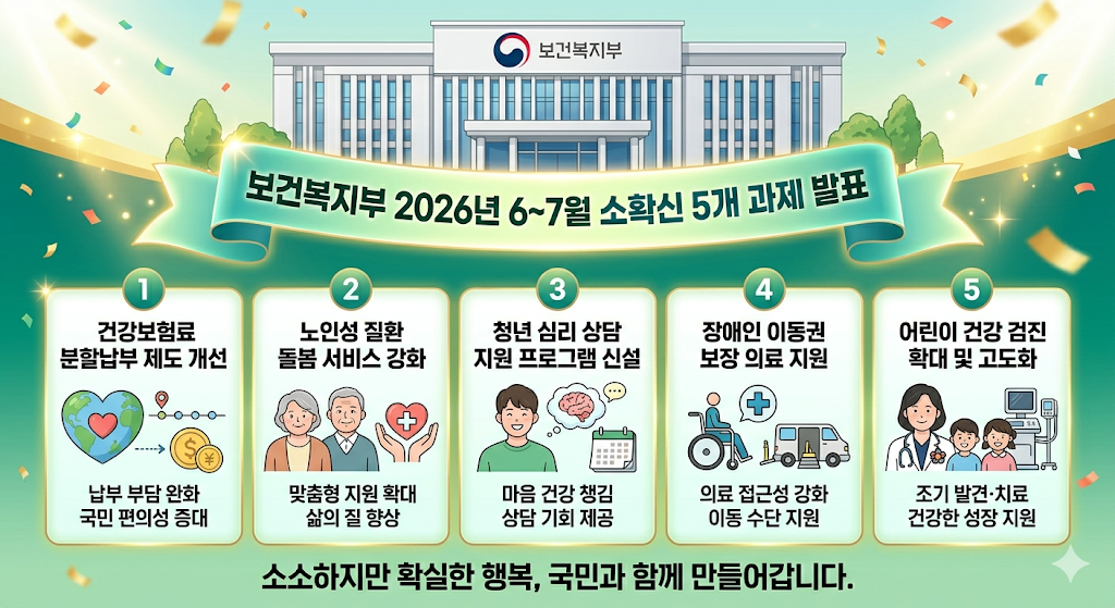 보건복지부 2026년 6~7월 보건의료 분야 소확신 5개 과제 발표, 건강보험료 분할납부 제도 개선