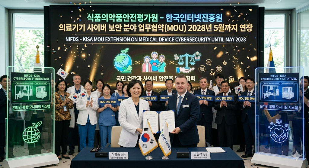 식품의약품안전평가원 한국인터넷진흥원 의료기기 사이버 보안 분야 업무협약 MOU 2028년 5월까지 연장