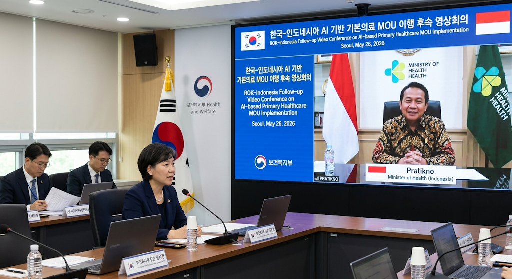 한국 보건복지부 인도네시아 AI 기본의료 MOU 이행 후속 영상회의, 정은경 장관 프라틱노 장관 참석