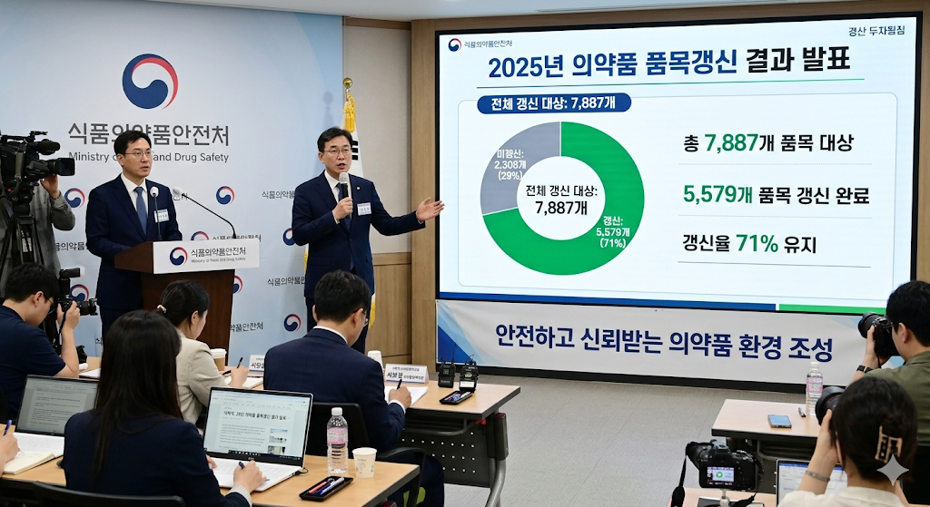 식품의약품안전처 2025년 의약품 품목갱신 결과 발표, 7,887개 품목 중 5,579개 갱신 71% 유지