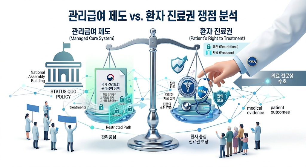 관리급여 제도와 환자 진료권 쟁점 개념 이미지