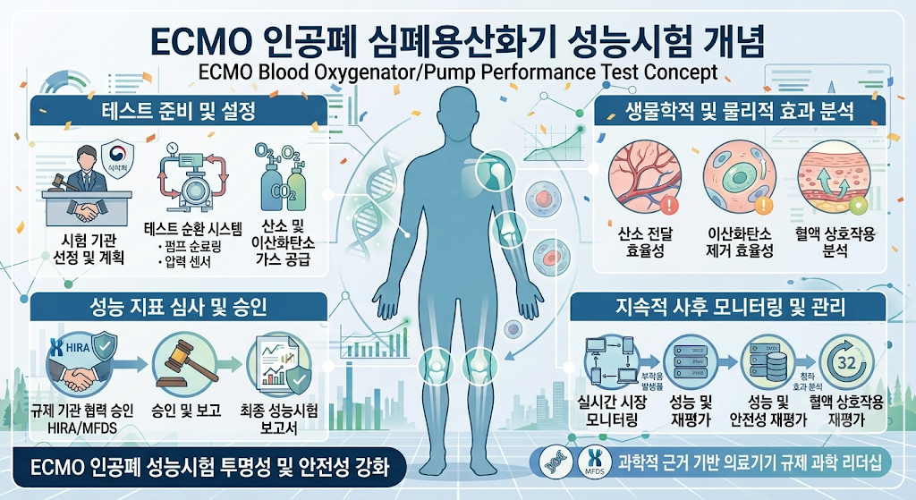 ECMO 인공폐 심폐용산화기 의료기기 성능시험 개념 이미지