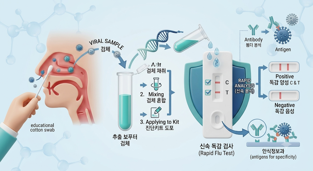 독감 자가검사 진단키트 검체 검사 개념 이미지