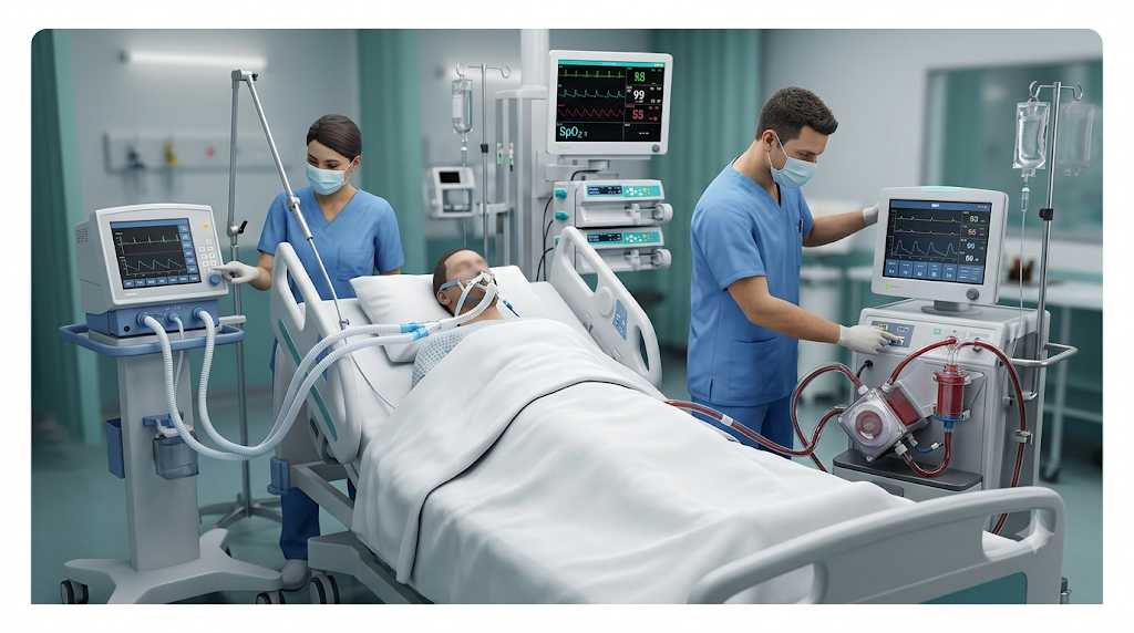중환자실 중증환자 인공호흡기 ECMO 진료 개념 이미지