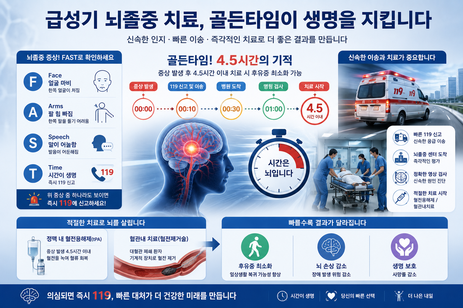급성기뇌졸중 치료 골든타임 응급의료 개념 이미지