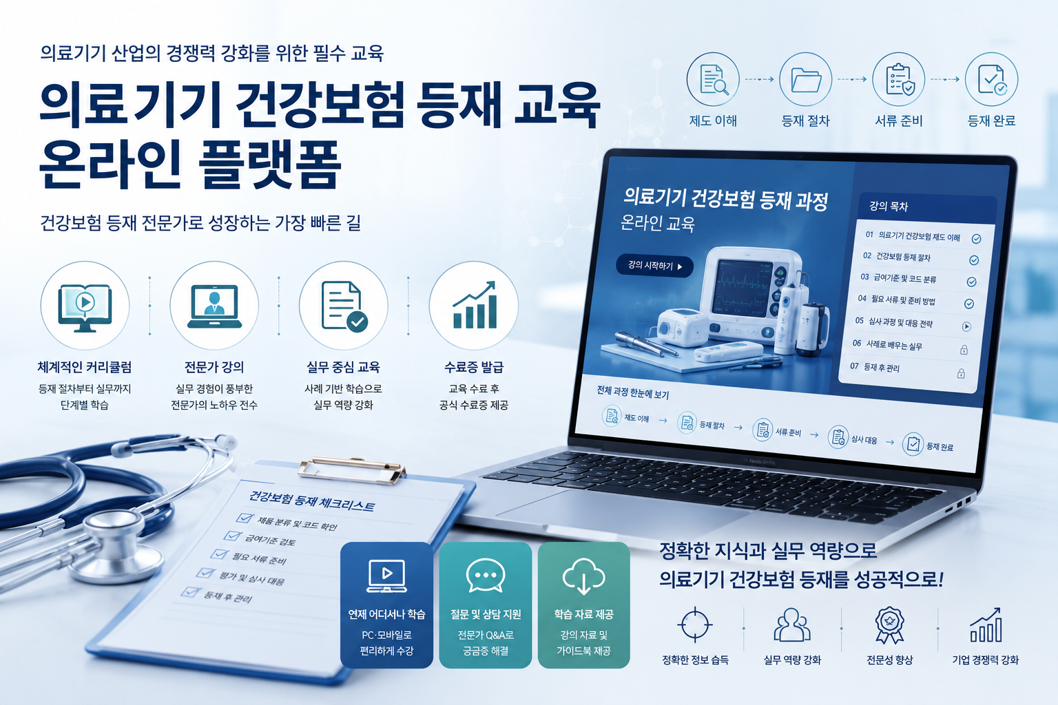 의료기기 건강보험 등재 교육 온라인 플랫폼 개념 이미지