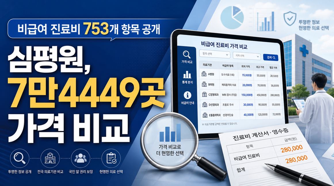 비급여 진료비 753개 항목 공개…심평원, 7만4449곳 가격 비교