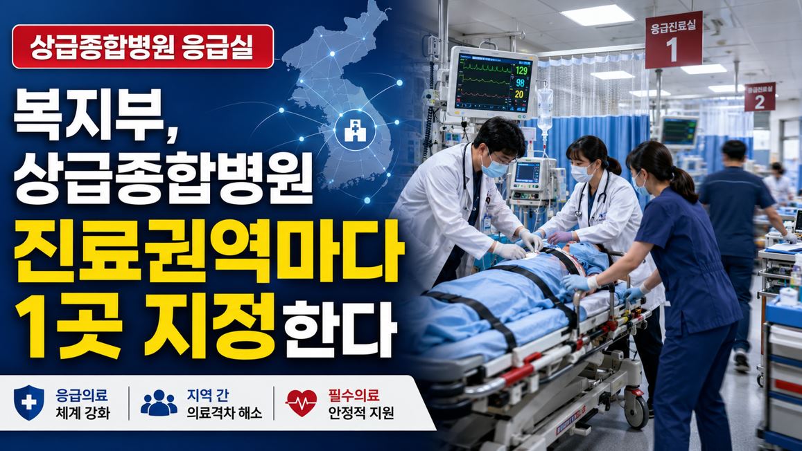 복지부, 상급종합병원 진료권역마다 1곳 지정한다