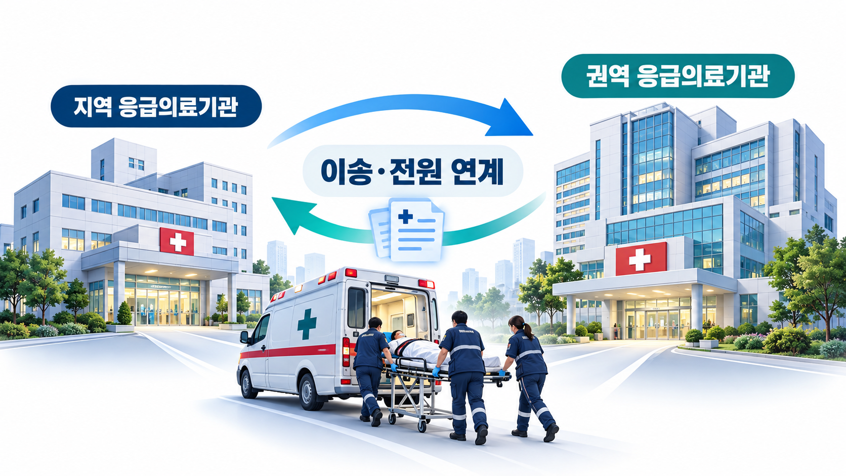 권역·지역 응급의료기관 간 이송·전원 연계 개념도