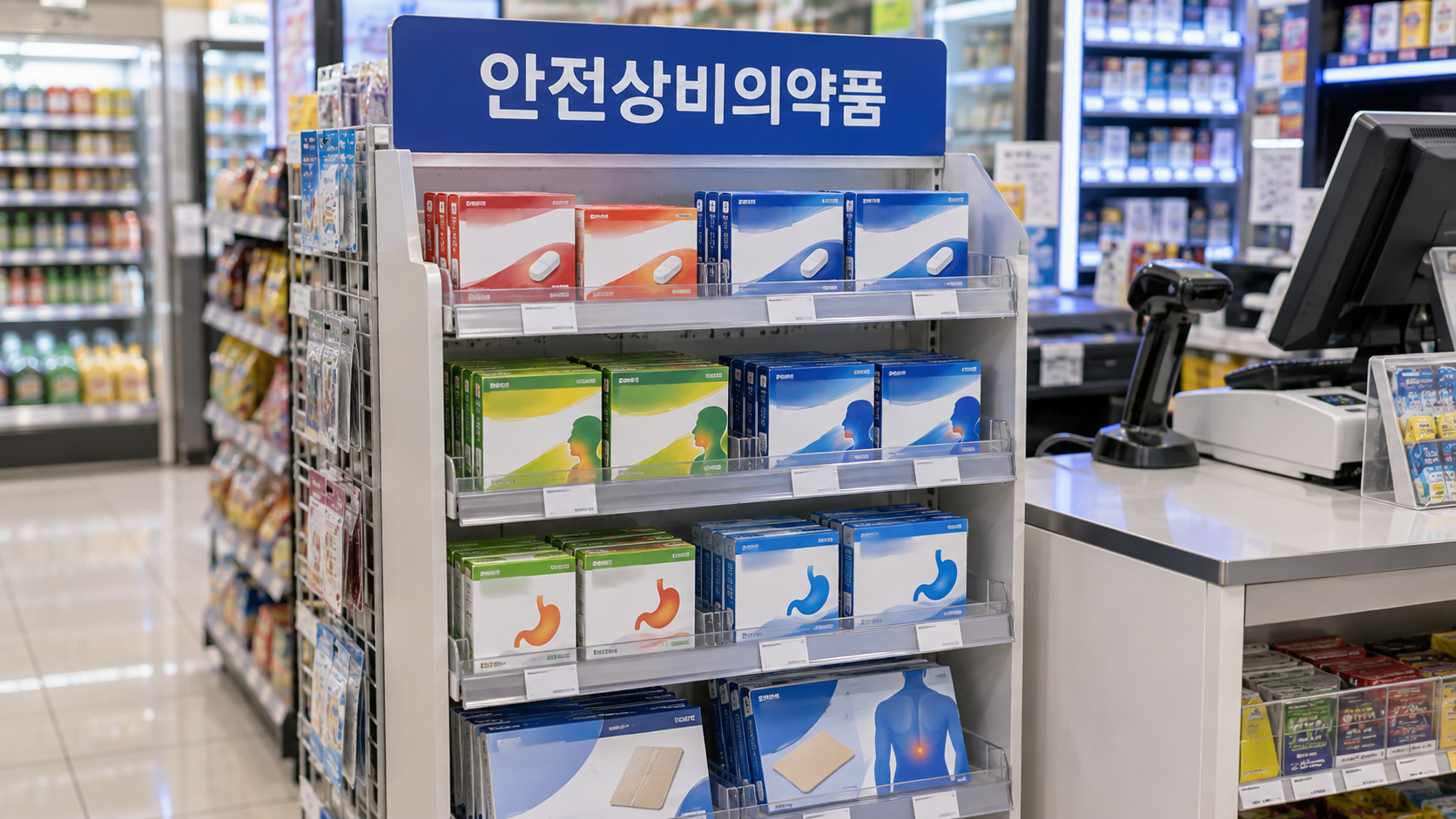 안전상비의약품이 진열된 편의점 판매대 모습