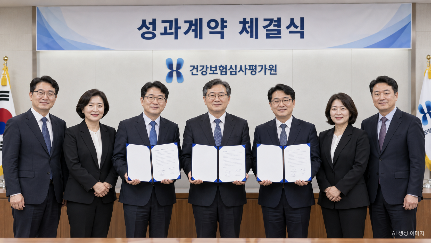 성과계약 체결 후 기념촬영하는 심평원 경영진