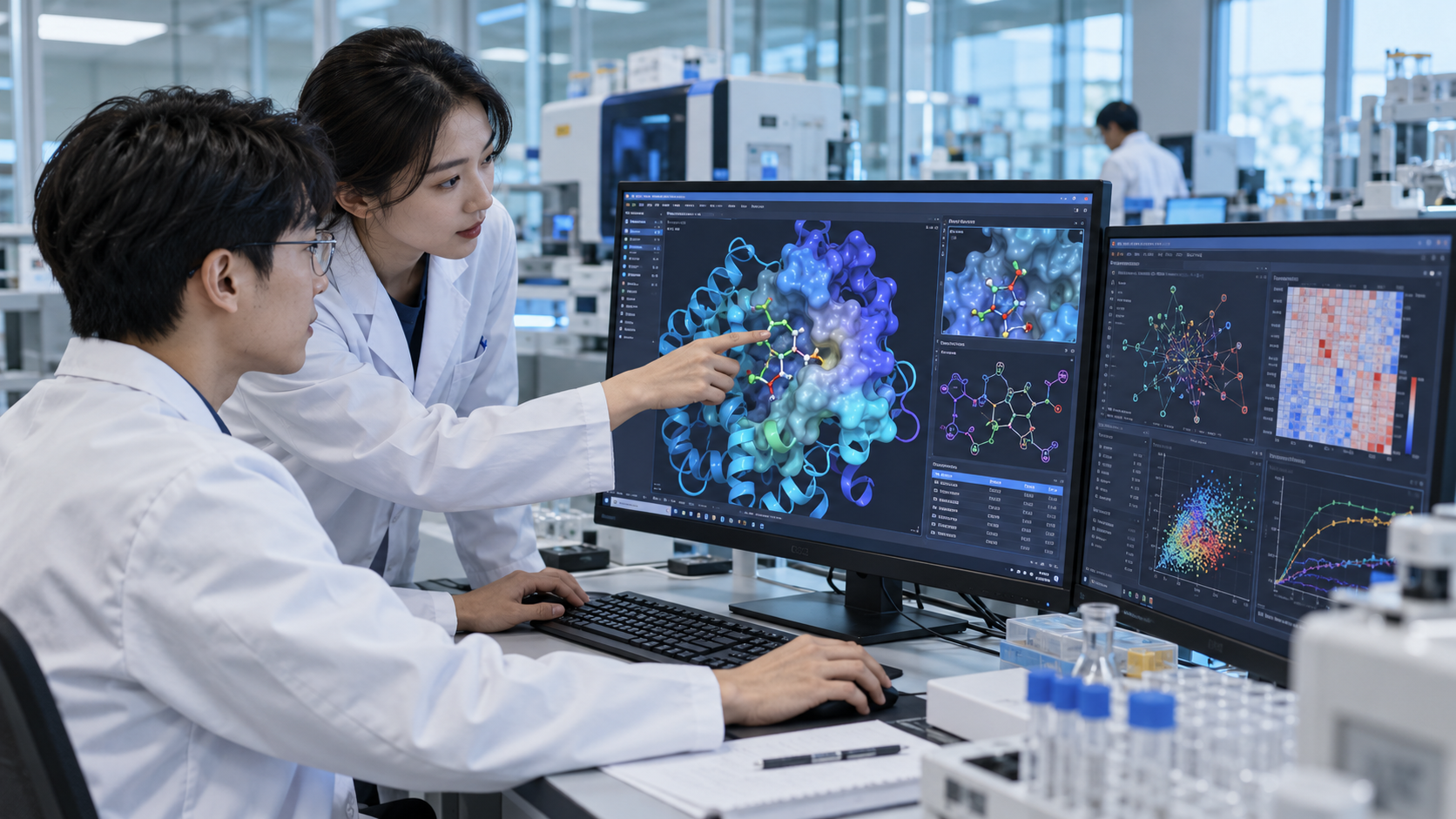 AI 기반 신약개발 데이터 분석 연구 장면